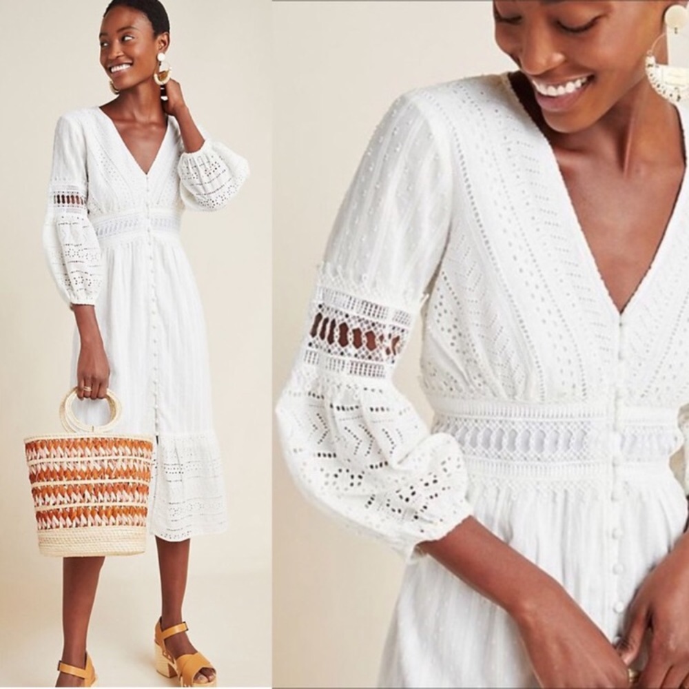 NWT Anthropologie White Lace Midi Dress